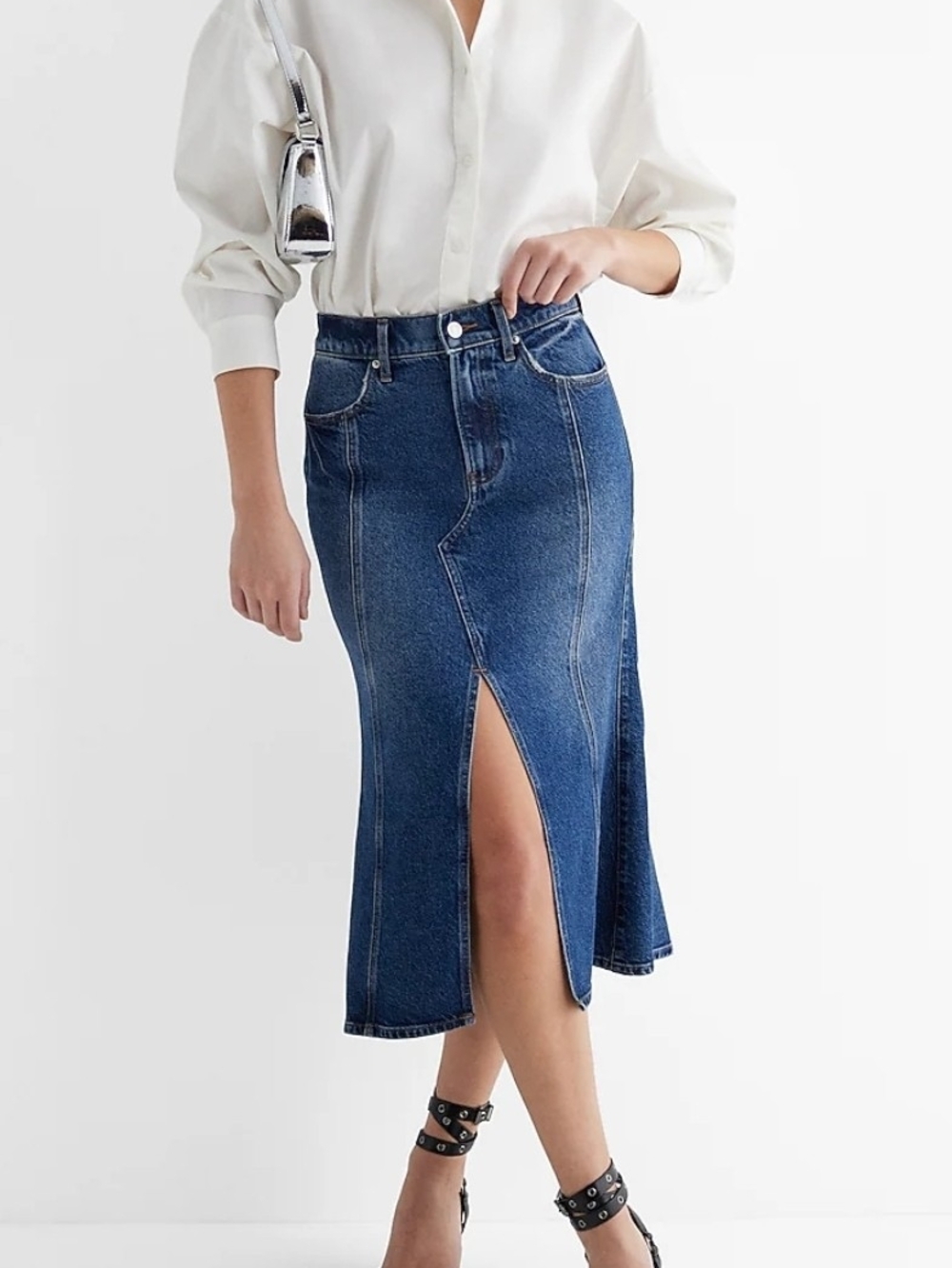 Flare Denim Midi Skirt